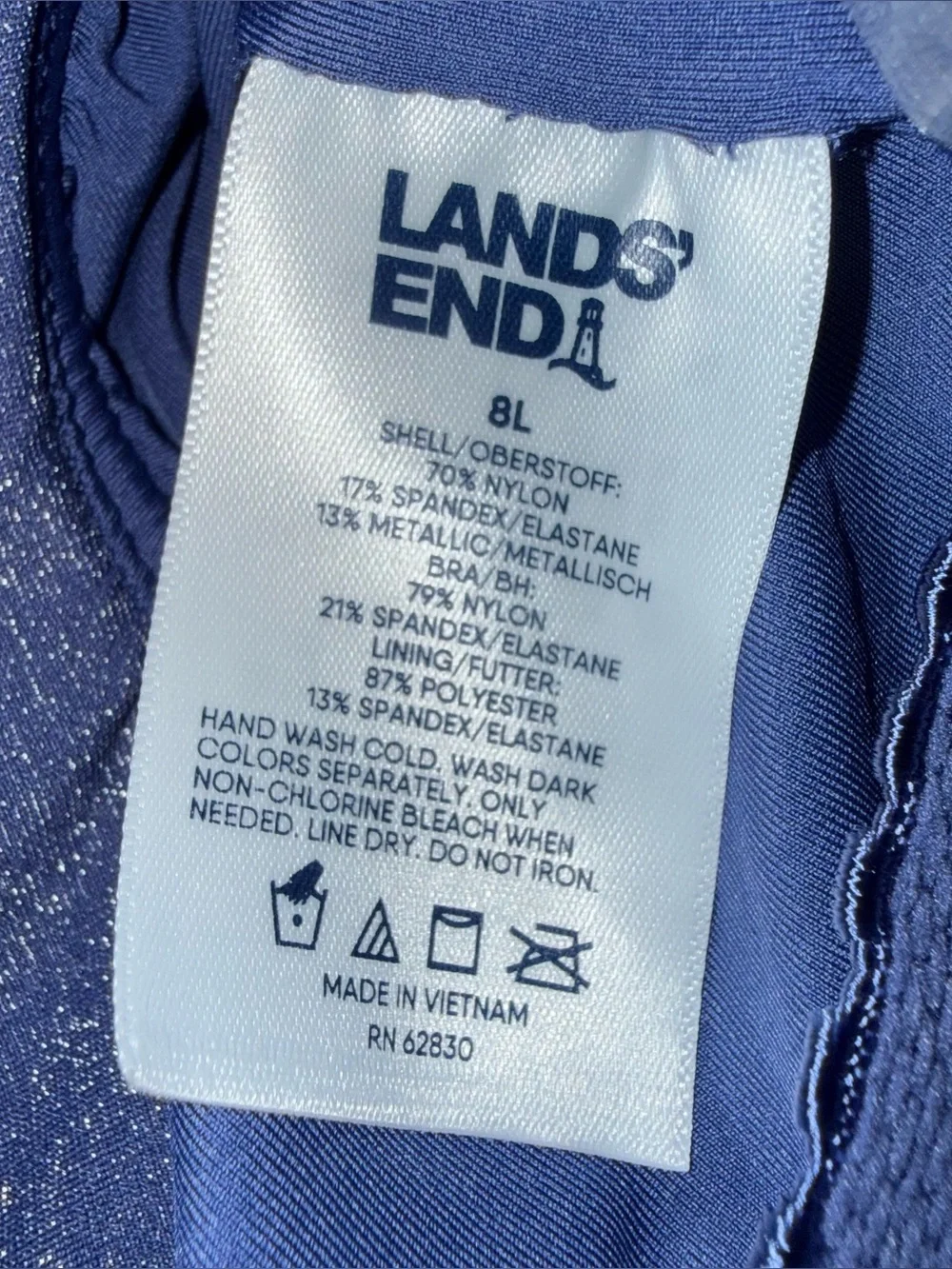 Lands' End Chlorine Resistant Shine Shirred One Shoulder One Piece Swimsuit 8L